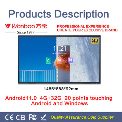 65&quot; placa interativa de Whiteboard da tela interativa do diodo emissor de luz 4K para a conferência